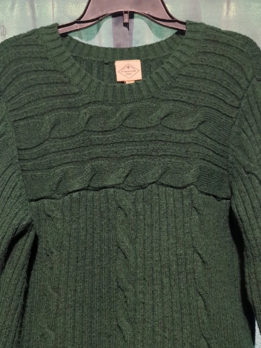 St. John's Bay Dark Green Cable Knit Crewneck Sweater